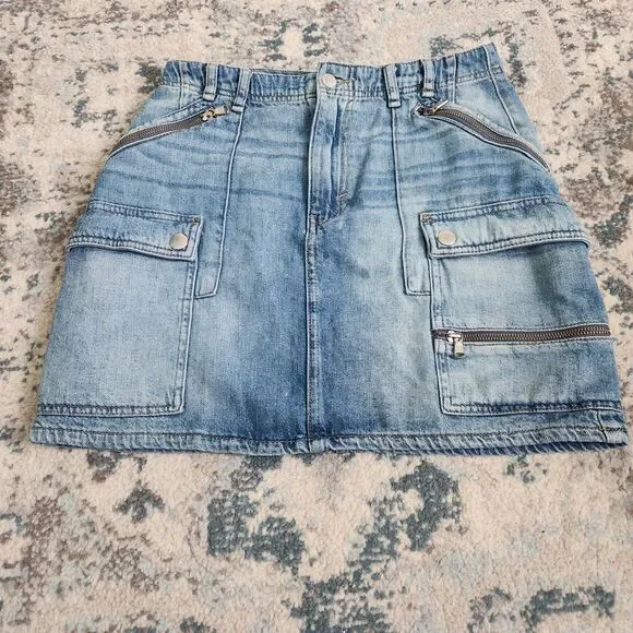Free People We The Free Cargo Mini Skirt Women's 28 Blue Denim Avenue Utility - Picture 2 of 10